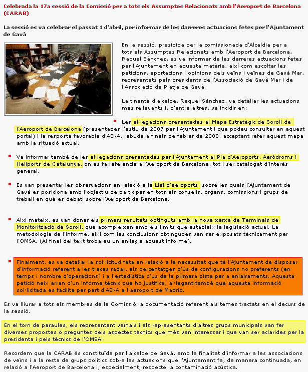 Informaci&oacute; publicada a la web de l'OMSA de l'Ajuntament de Gav&agrave; sobre la CARAB celebrada el passat 1 d'Abril de 2008